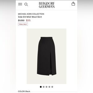 Michael Kors Collection Black Side Slit Midi 100% Wool Skirt size 4